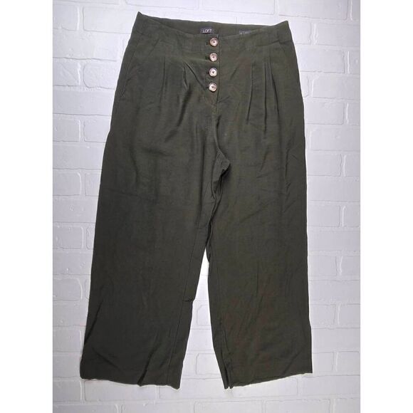 Loft Dark Green High Waist Cropped Wideleg Pants Size 8 - Picture 1 of 3